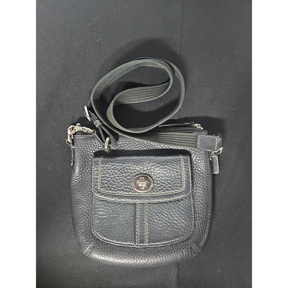 COACH Crossbody Bag Pebbled Leather, Turn Lock, Flap Pocket READ**